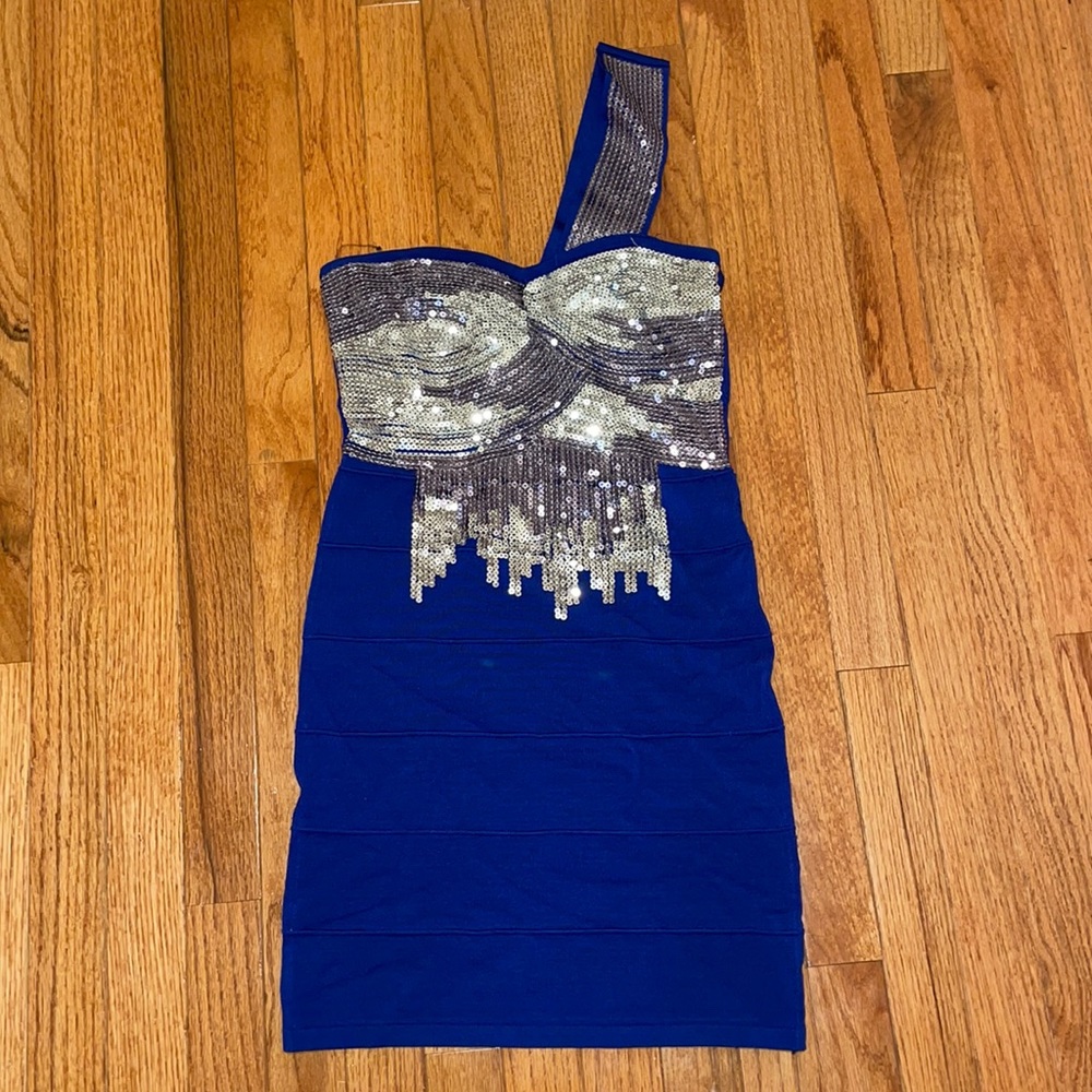 Bebe blue sparkly mini dress